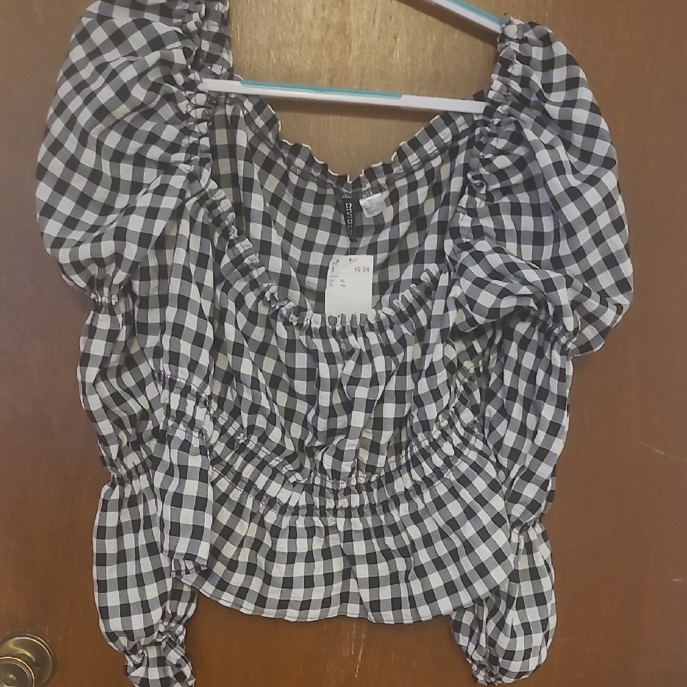 Elegant Divided Brand Checkered Women's Blouse